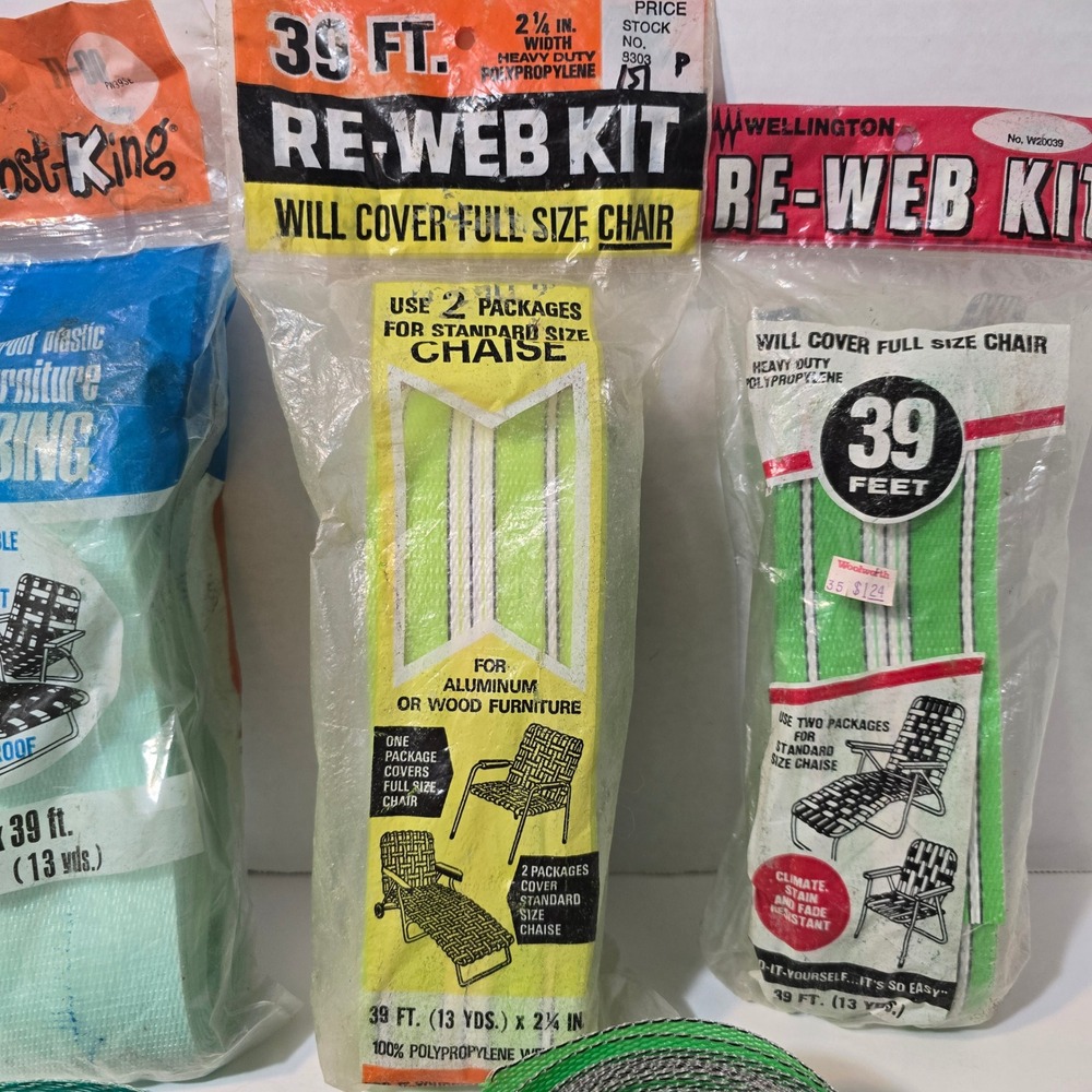 Vintage Wellington Re-Web Kit Lawn Chair Webbing Lot Frost King New/Used Green